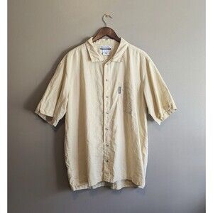 Columbia Size XL Button Down Shirt Mens Short Sleeve Ramie Extra Large Yellow